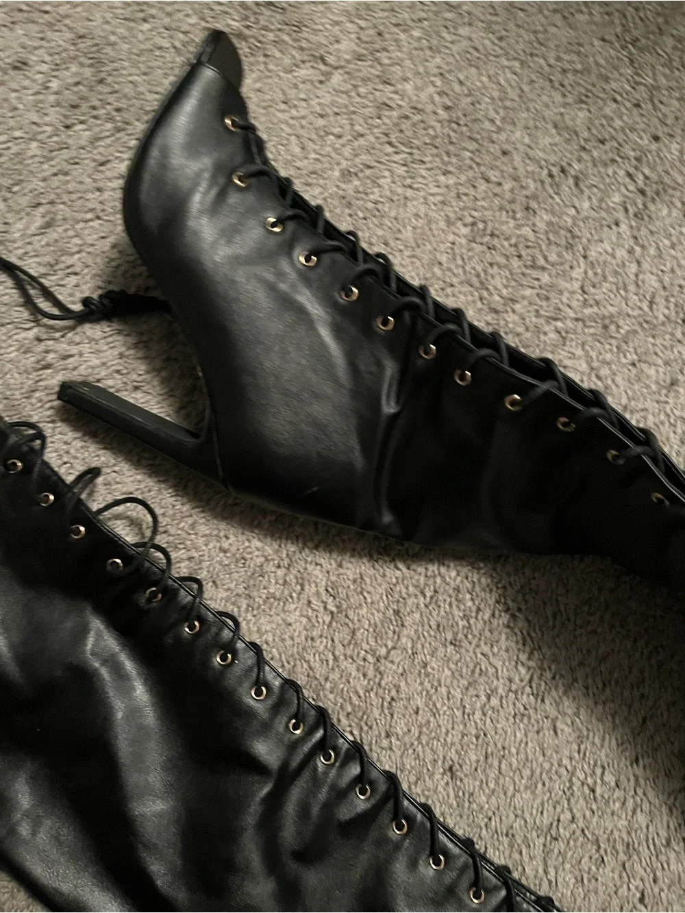 Women's Black Over-the-Knee Lace-Up Heeled Boots